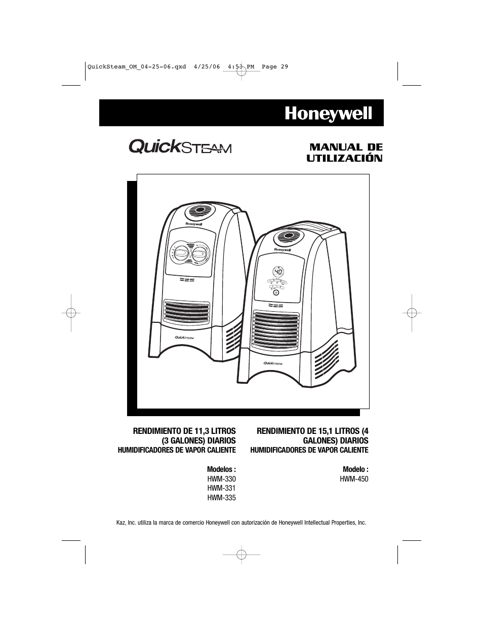 Manual de utilización | Honeywell HWM-331 User Manual | Page 29 / 44