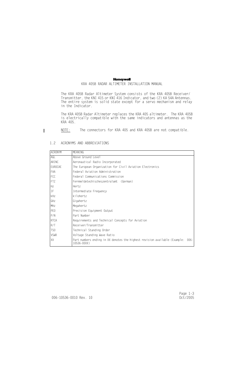 2 acronyms and abbreviations, Acronyms and abbreviations -3 | Honeywell KA 54 User Manual | Page 15 / 77