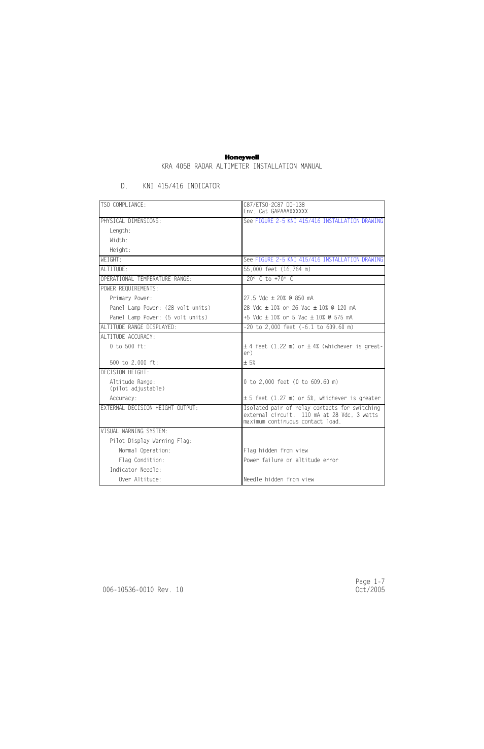 D. kni 415/416 indicator, D. kni 415/416 indicator -7 | Honeywell KA 54 User Manual | Page 19 / 77