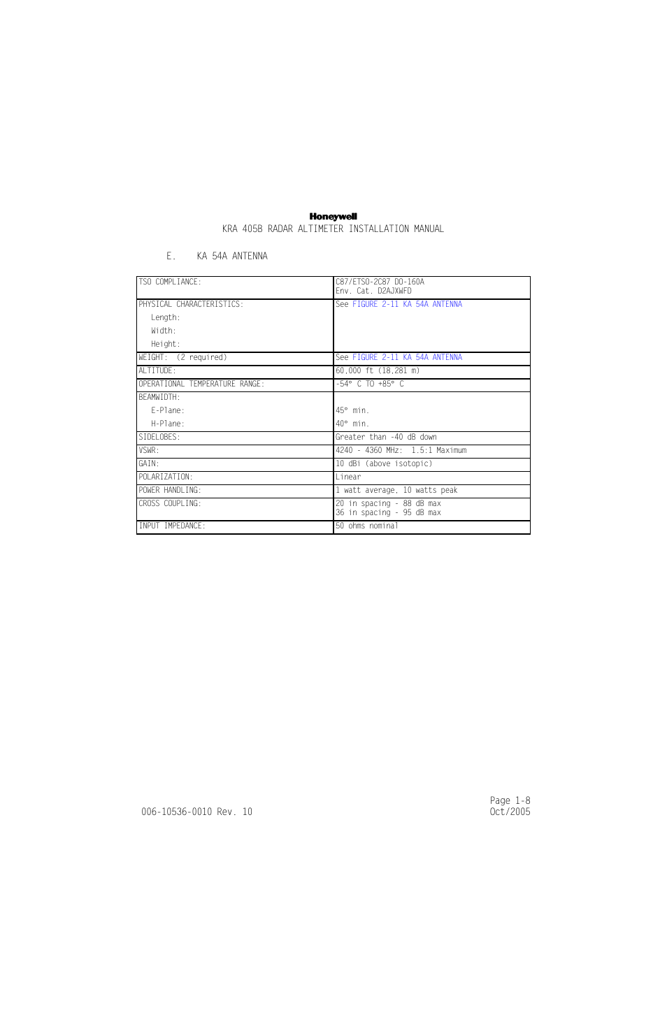 E. ka 54a antenna, E. ka 54a antenna -8 | Honeywell KA 54 User Manual | Page 20 / 77