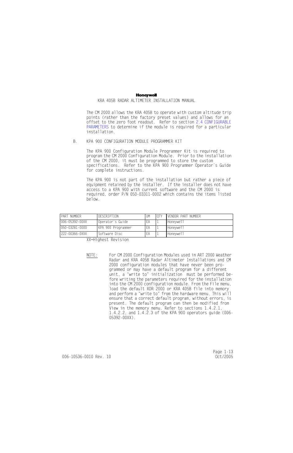 B. kpa 900 configuration module programmer kit, B. kpa 900 configuration module programmer kit -13 | Honeywell KA 54 User Manual | Page 25 / 77
