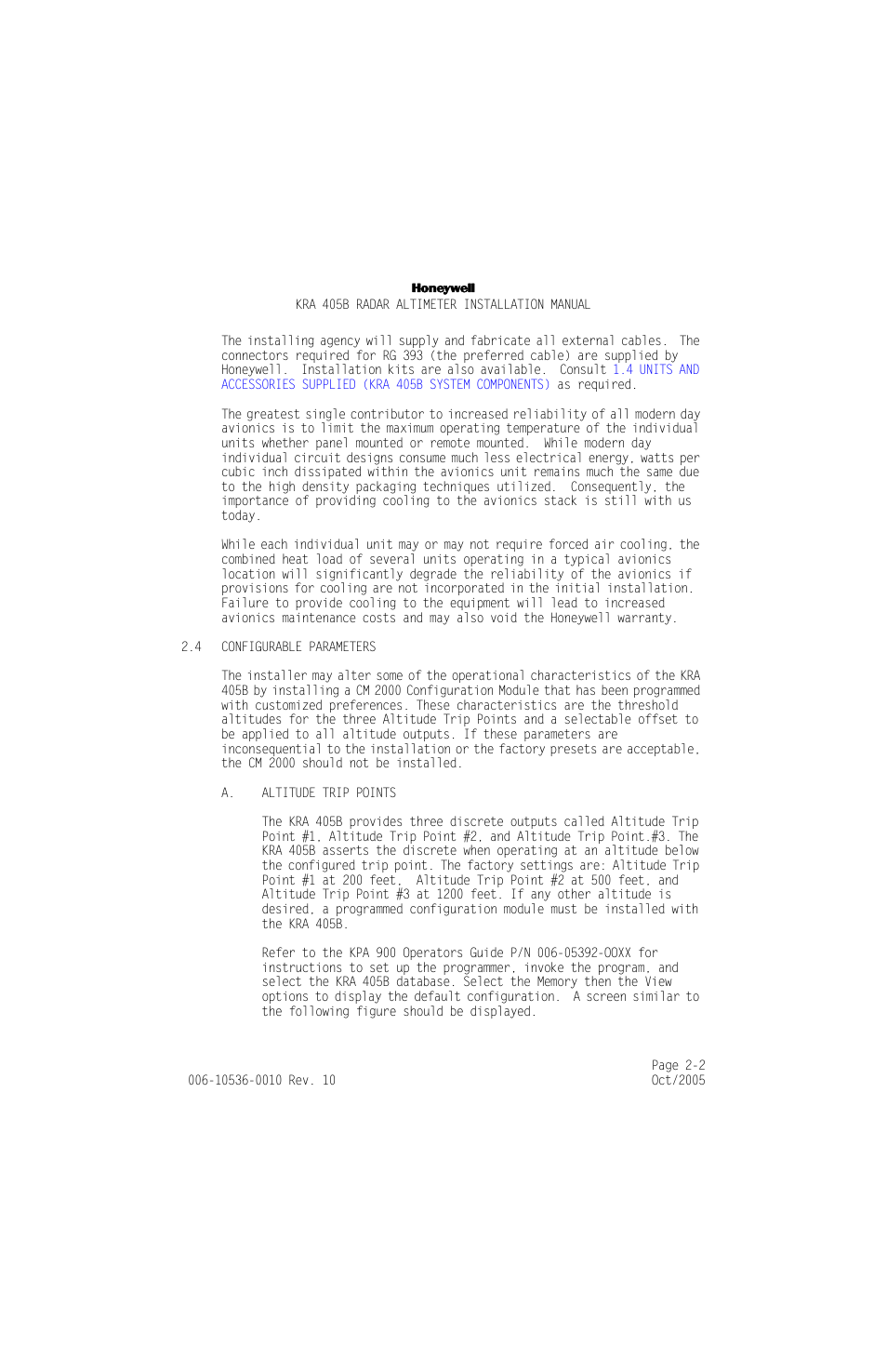 4 configurable parameters, A. altitude trip points, Configurable parameters -2 | A. altitude trip points -2 | Honeywell KA 54 User Manual | Page 28 / 77