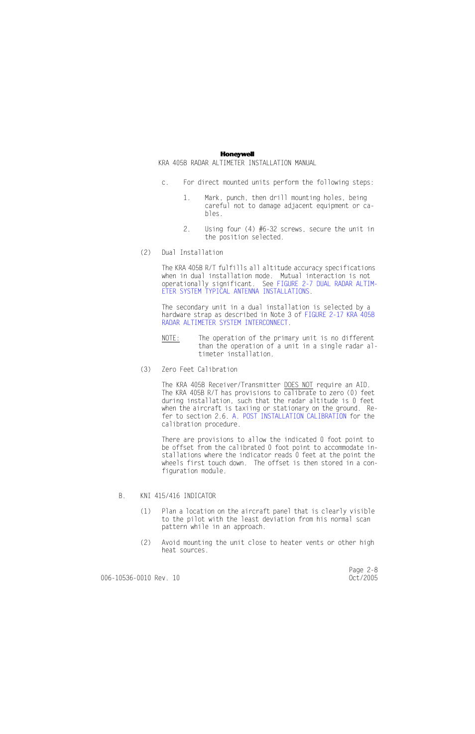 B. kni 415/416 indicator, B. kni 415/416 indicator -8 | Honeywell KA 54 User Manual | Page 34 / 77