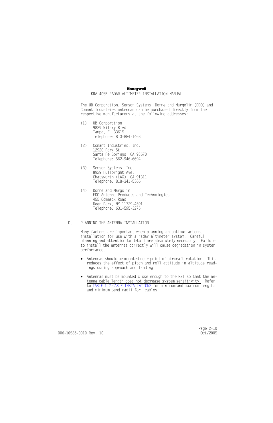 D. planning the antenna installation, D. planning the antenna installation -10 | Honeywell KA 54 User Manual | Page 36 / 77