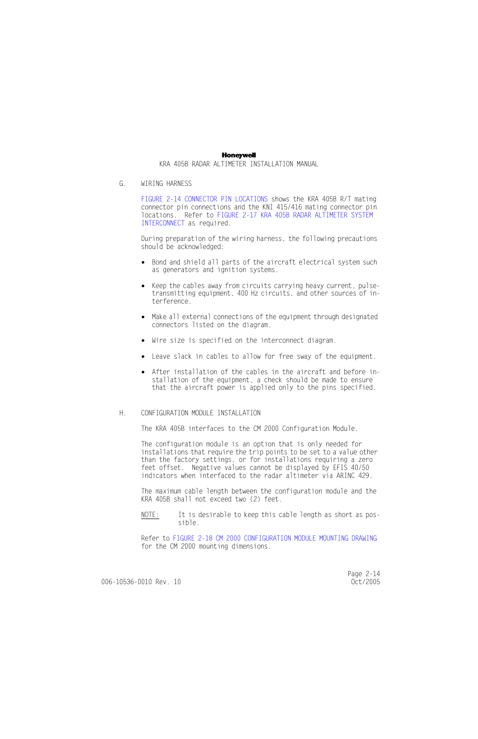 G. wiring harness, H. configuration module installation | Honeywell KA 54 User Manual | Page 40 / 77