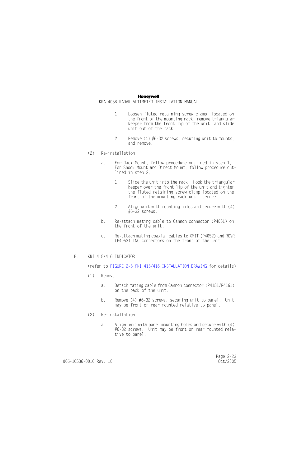 B. kni 415/416 indicator, B. kni 415/416 indicator -23 | Honeywell KA 54 User Manual | Page 49 / 77