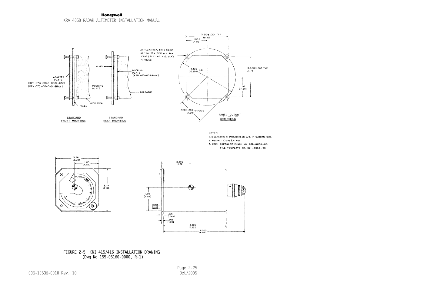 Figure 2-5, Kni 415/416 installation drawing -25, Figure 2-5 kni 415/416 installation drawing | Is not available, cut a 3 inch ati hole per, Figure 2-5 kni, 415/416 installation drawing | Honeywell KA 54 User Manual | Page 51 / 77