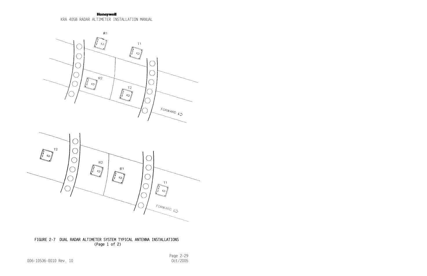 Figure 2-7, Operationally significant. see, Figure 2-7 dual radar altim | Eter system typical antenna installations, Eration on the ground. see, Figure 2-7 dual radar altimeter sys, Tem typical antenna installations, For examples of this type of, Figure | Honeywell KA 54 User Manual | Page 53 / 77
