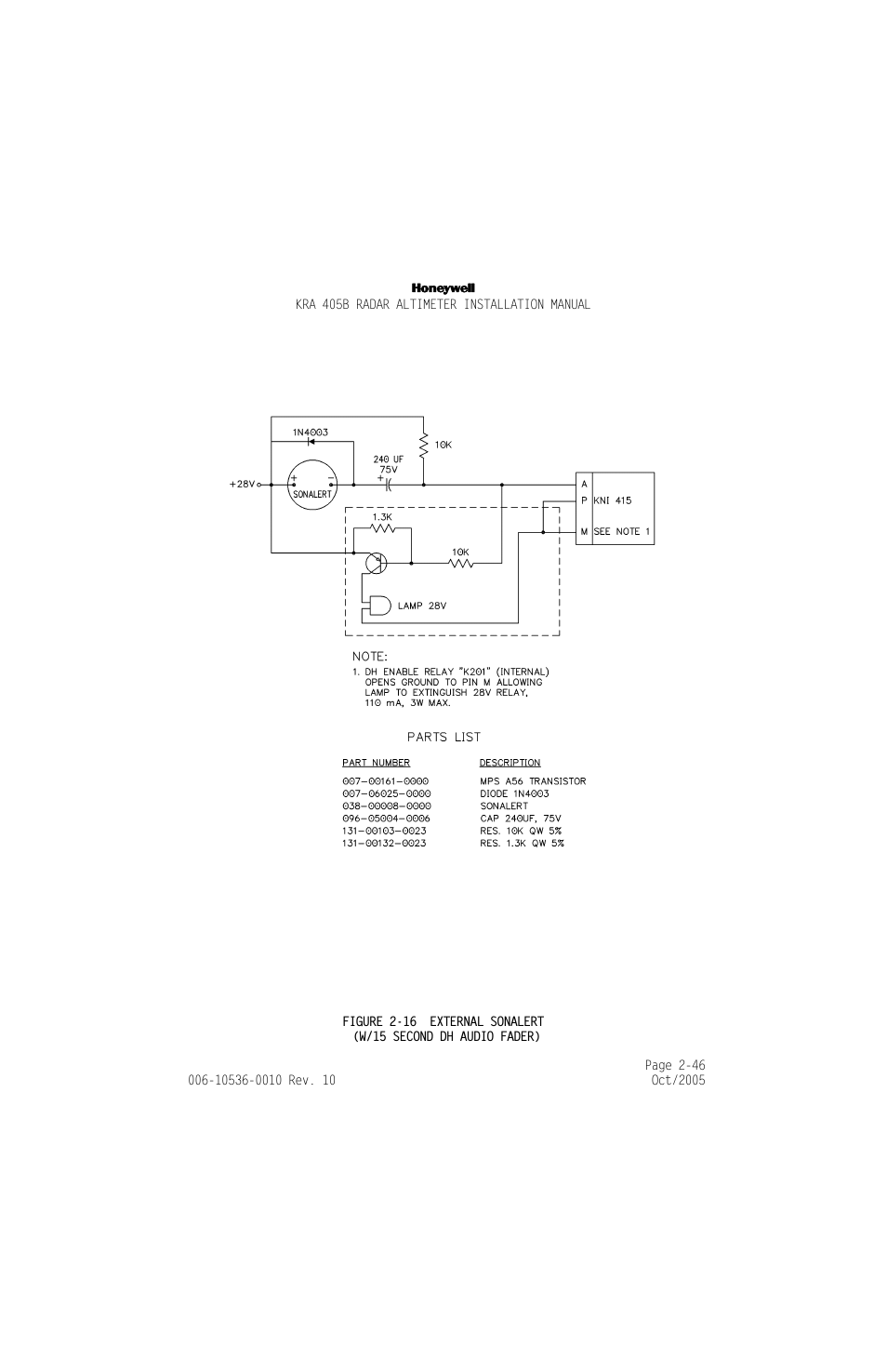 Figure 2-16, External sonalert -46, Figure 2-16 external sonalert | Honeywell KA 54 User Manual | Page 63 / 77