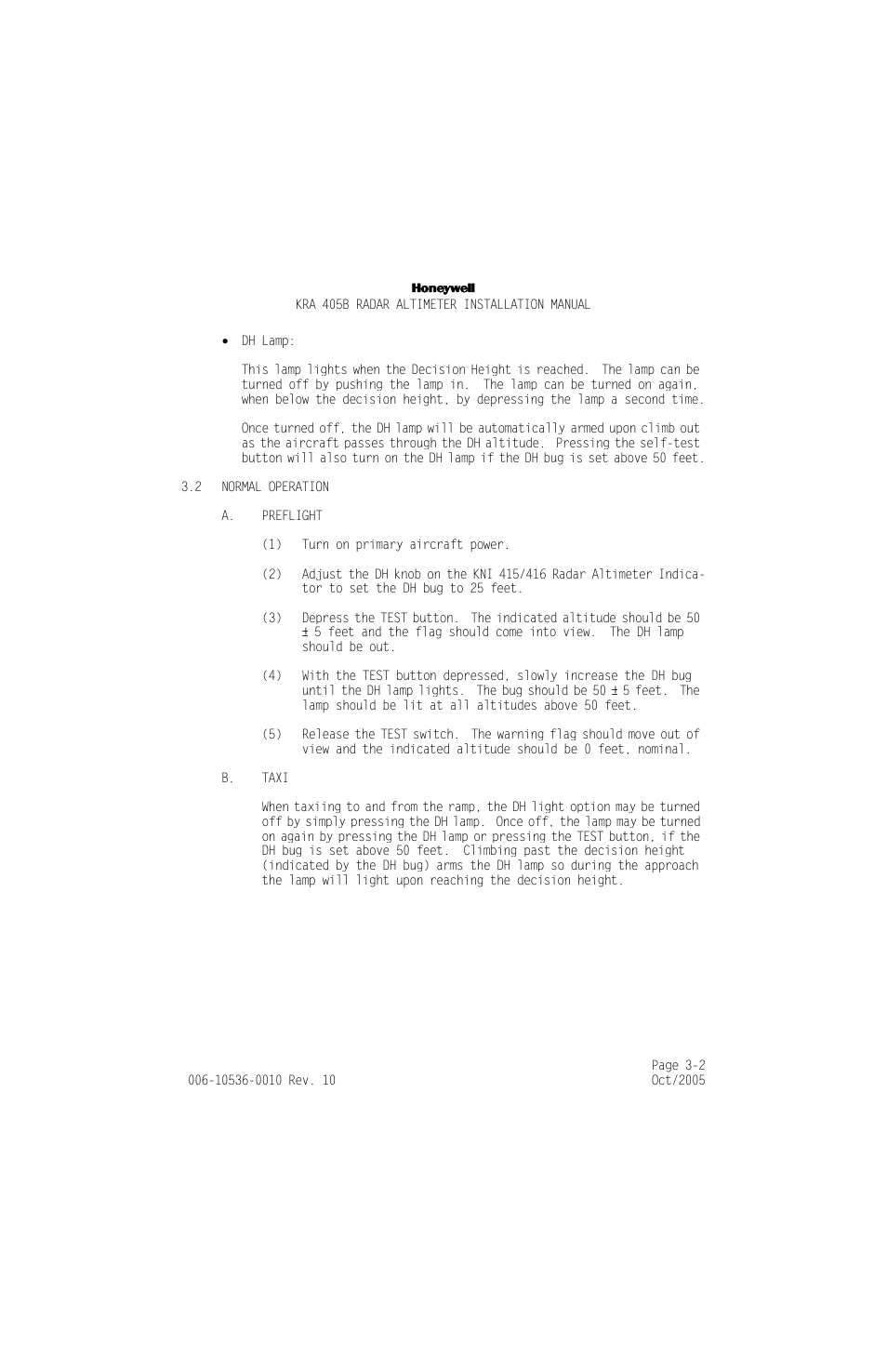 2 normal operation, A. preflight, B. taxi | Normal operation -2, A. preflight -2 b. taxi -2 | Honeywell KA 54 User Manual | Page 67 / 77