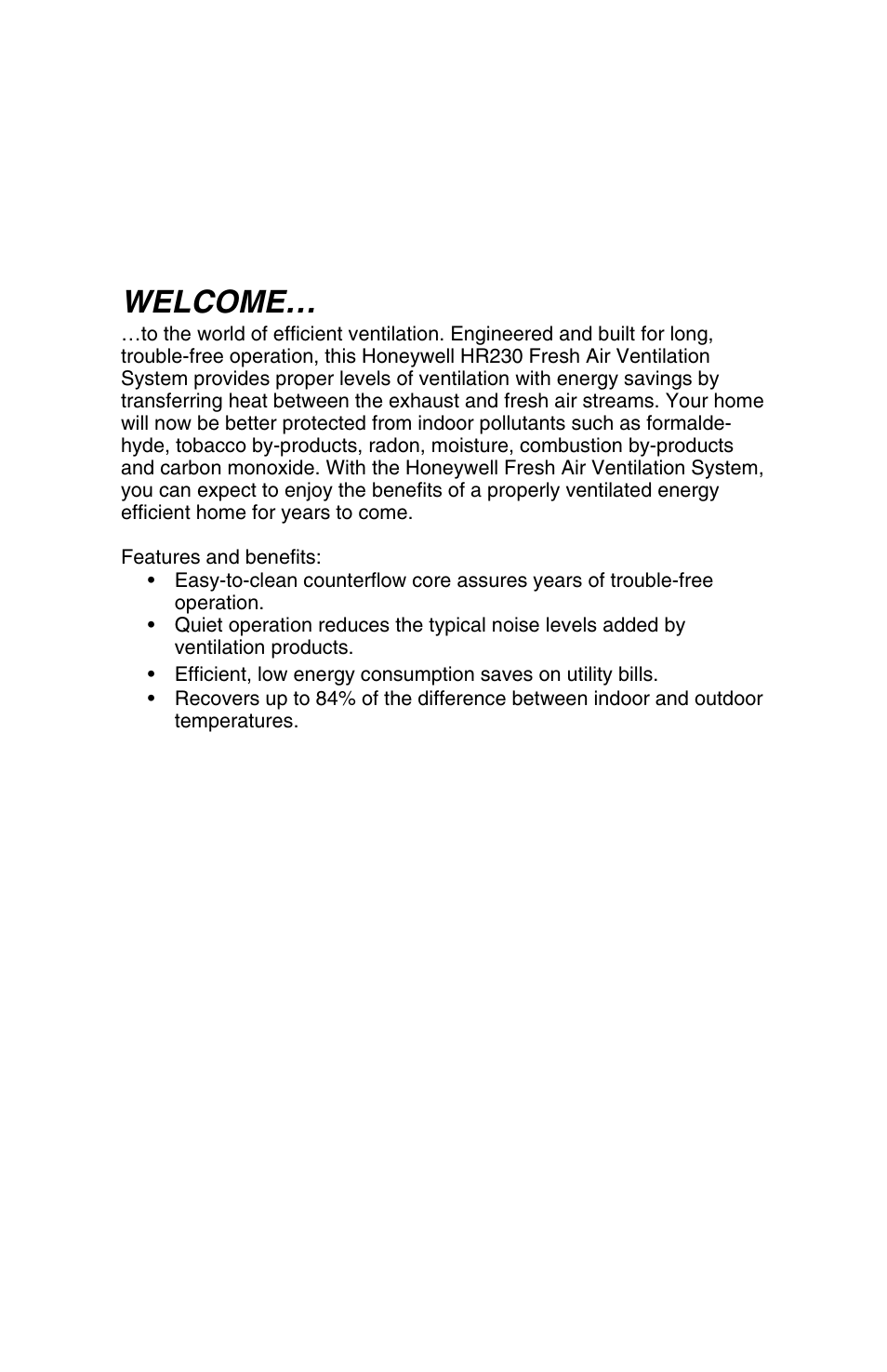 Welcome | Honeywell HR230 User Manual | Page 2 / 16