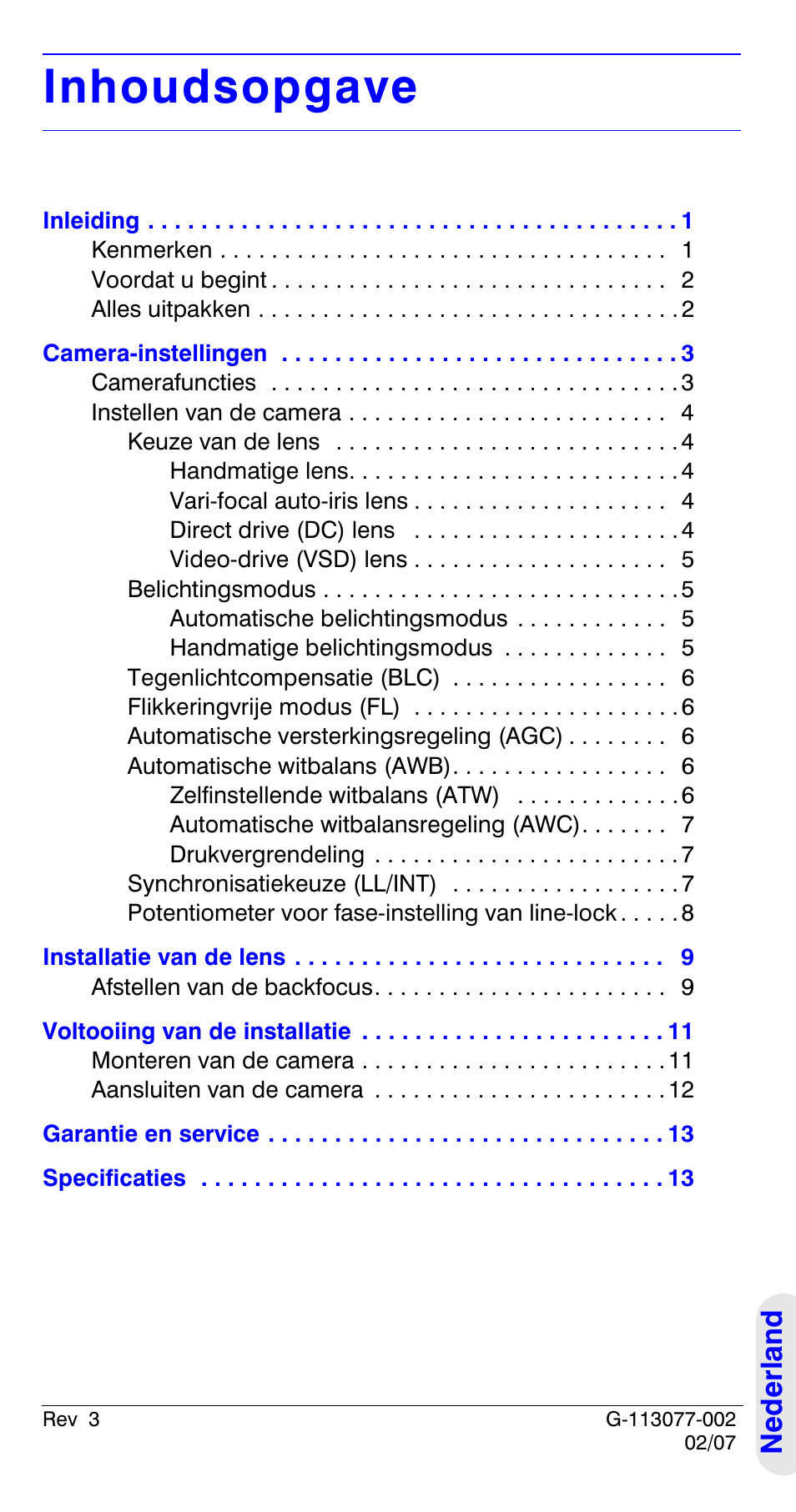 Inhoudsopgave, Ned e rland | Honeywell HCC334L User Manual | Page 105 / 120