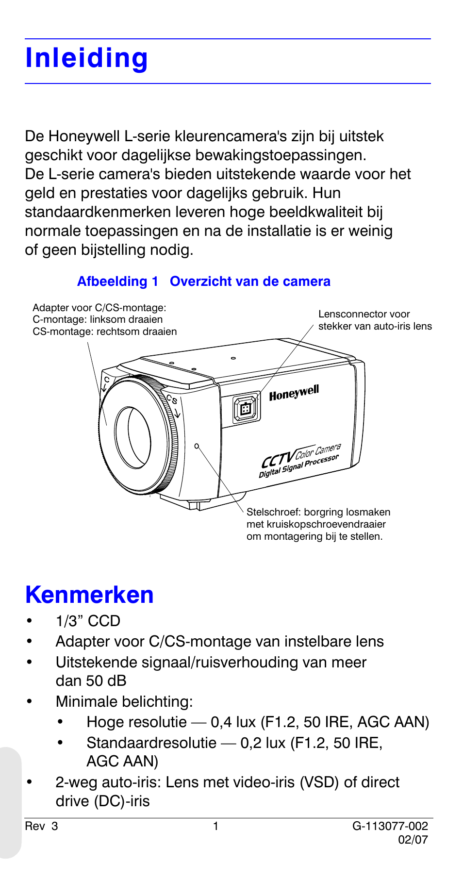 Inleiding, Kenmerken | Honeywell HCC334L User Manual | Page 106 / 120