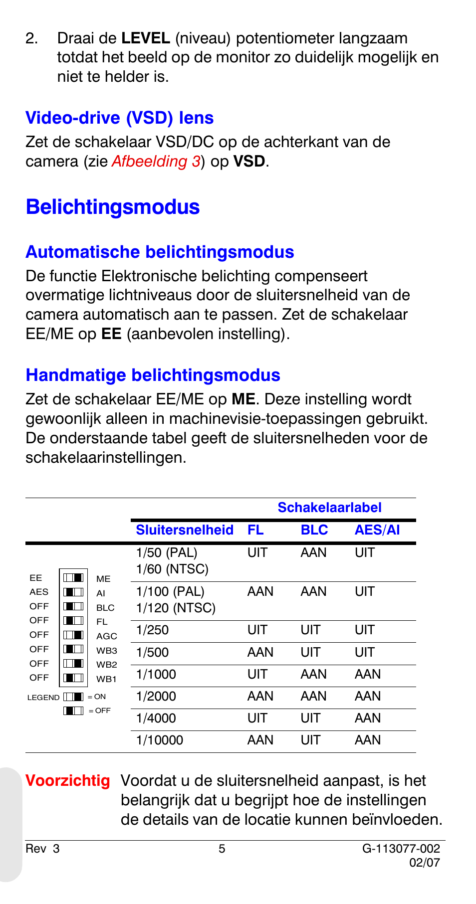 Belichtingsmodus, Video-drive (vsd) lens, Automatische belichtingsmodus | Handmatige belichtingsmodus | Honeywell HCC334L User Manual | Page 110 / 120