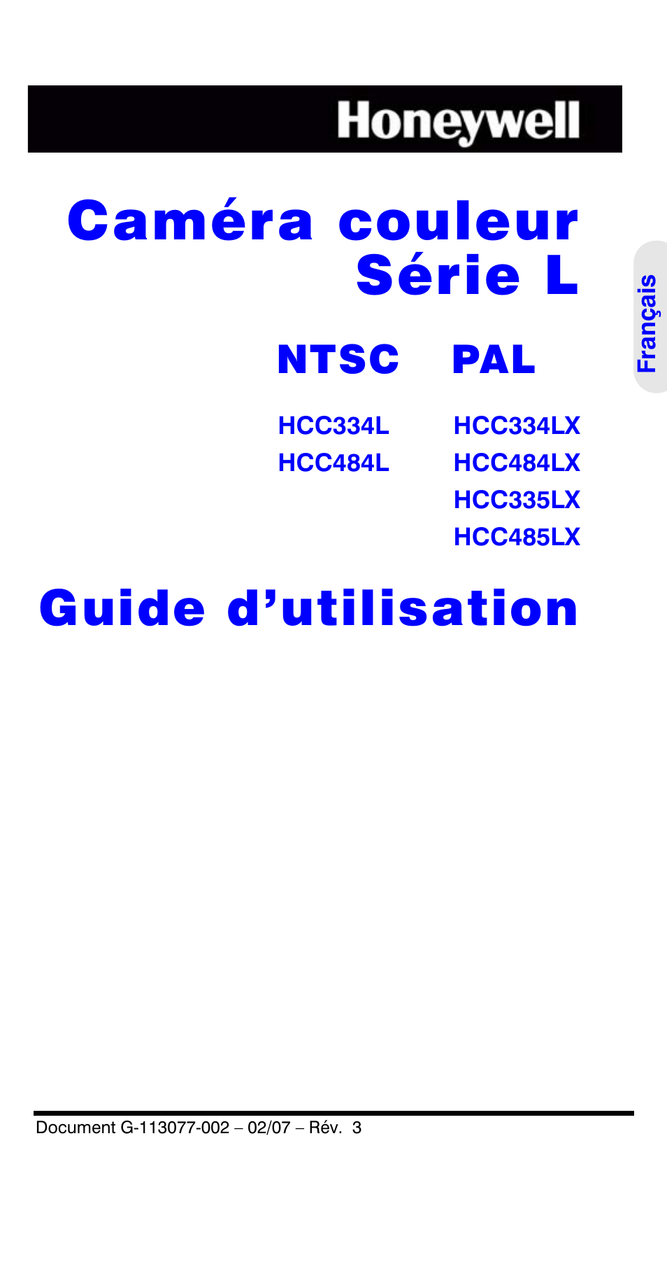 Caméra couleur série l, Guide d’utilisation, Ntsc pal | Honeywell HCC334L User Manual | Page 21 / 120