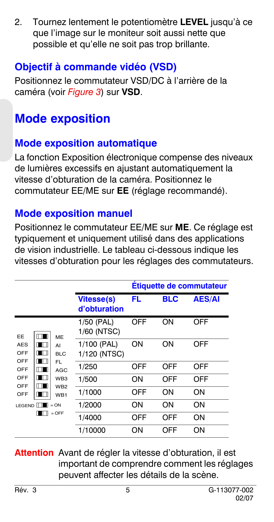 Mode exposition, Objectif à commande vidéo (vsd), Mode exposition automatique mode exposition manuel | Mode exposition automatique, Mode exposition manuel | Honeywell HCC334L User Manual | Page 30 / 120