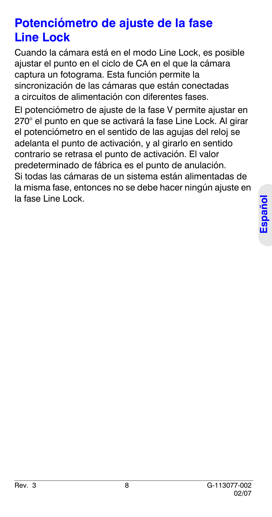 Potenciómetro de ajuste de la fase line lock, Español | Honeywell HCC334L User Manual | Page 53 / 120