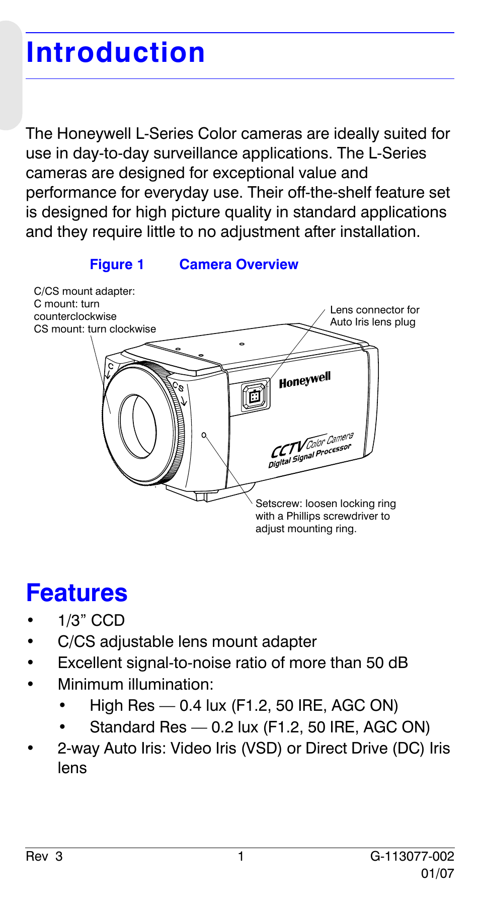 Introduction, Features | Honeywell HCC334L User Manual | Page 6 / 120