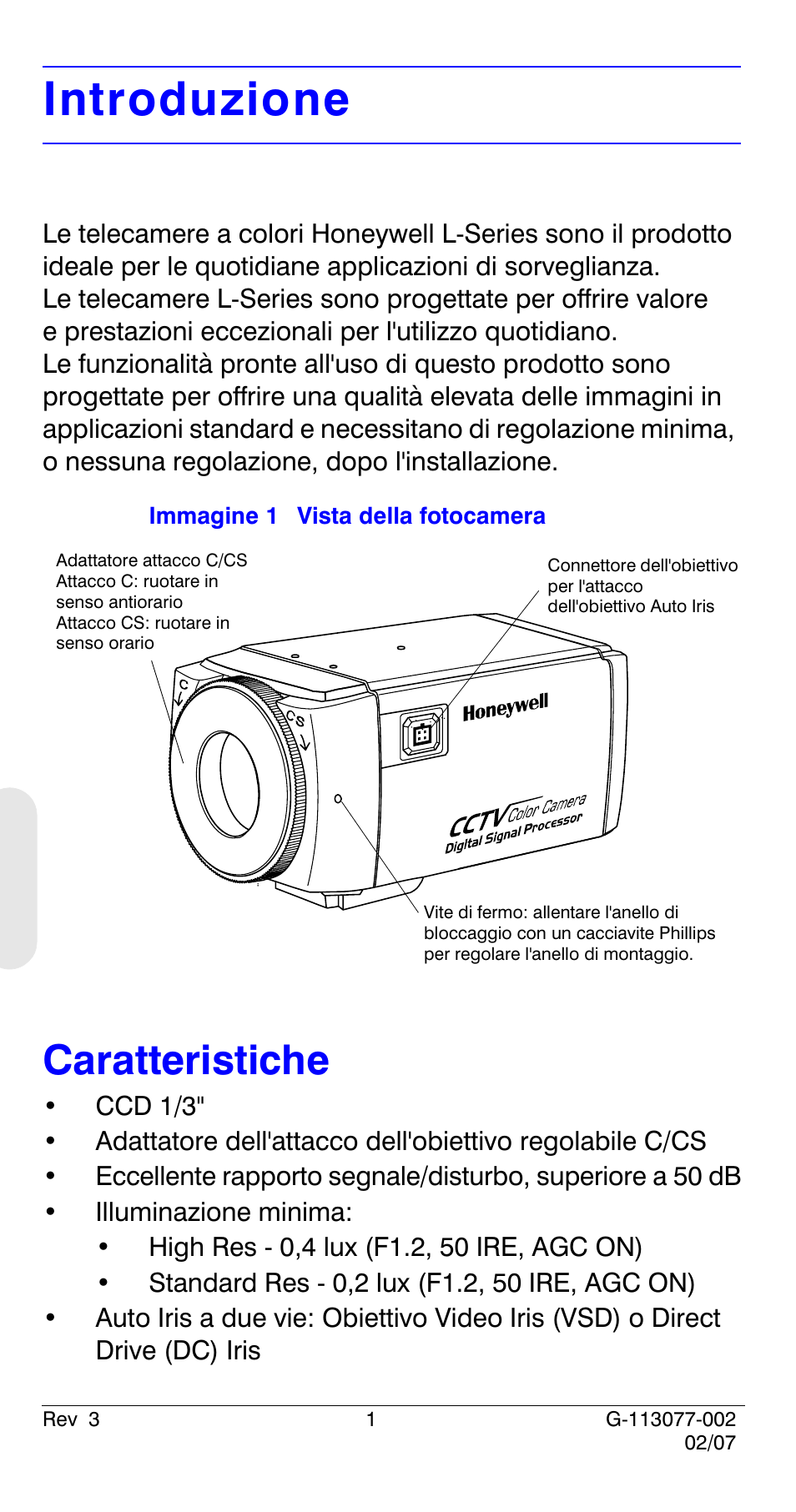 Introduzione, Caratteristiche | Honeywell HCC334L User Manual | Page 66 / 120