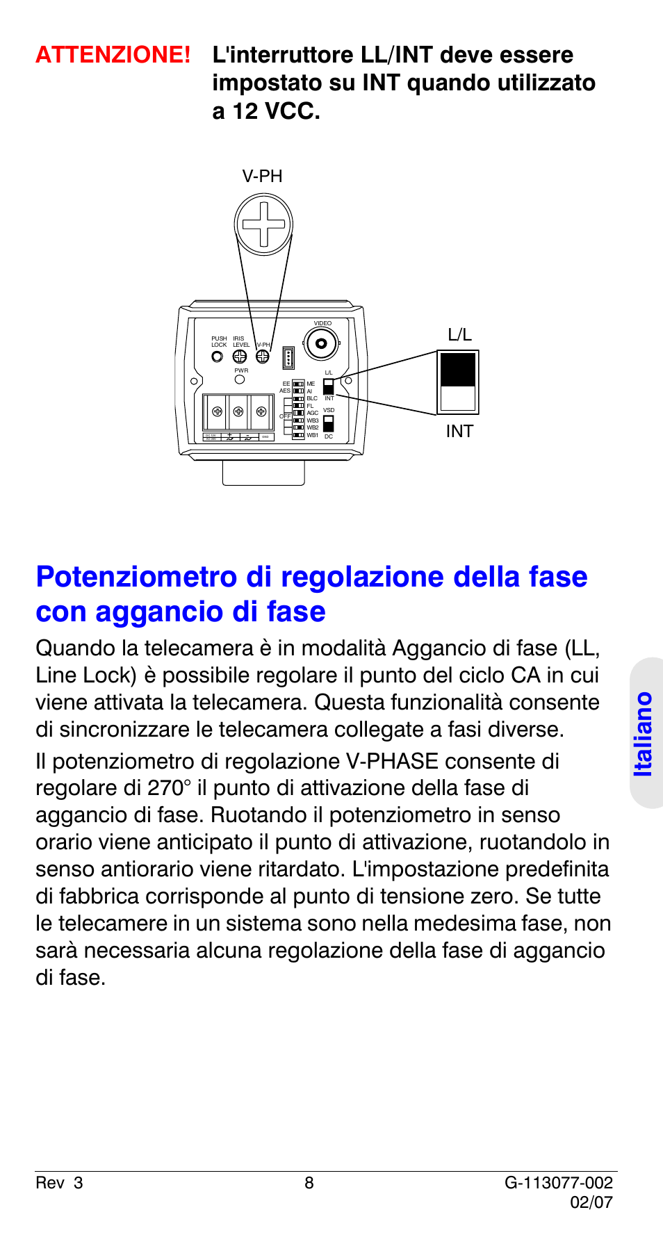 Italian o, L/l int v-ph | Honeywell HCC334L User Manual | Page 73 / 120