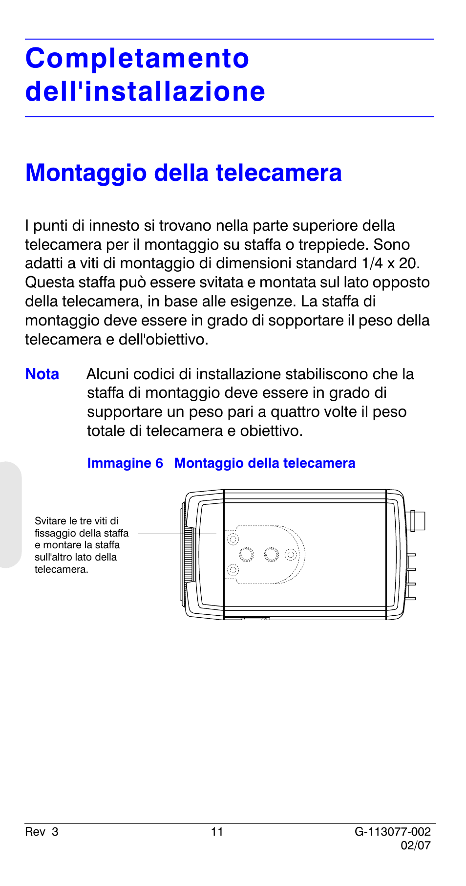 Completamento dell'installazione, Montaggio della telecamera | Honeywell HCC334L User Manual | Page 76 / 120