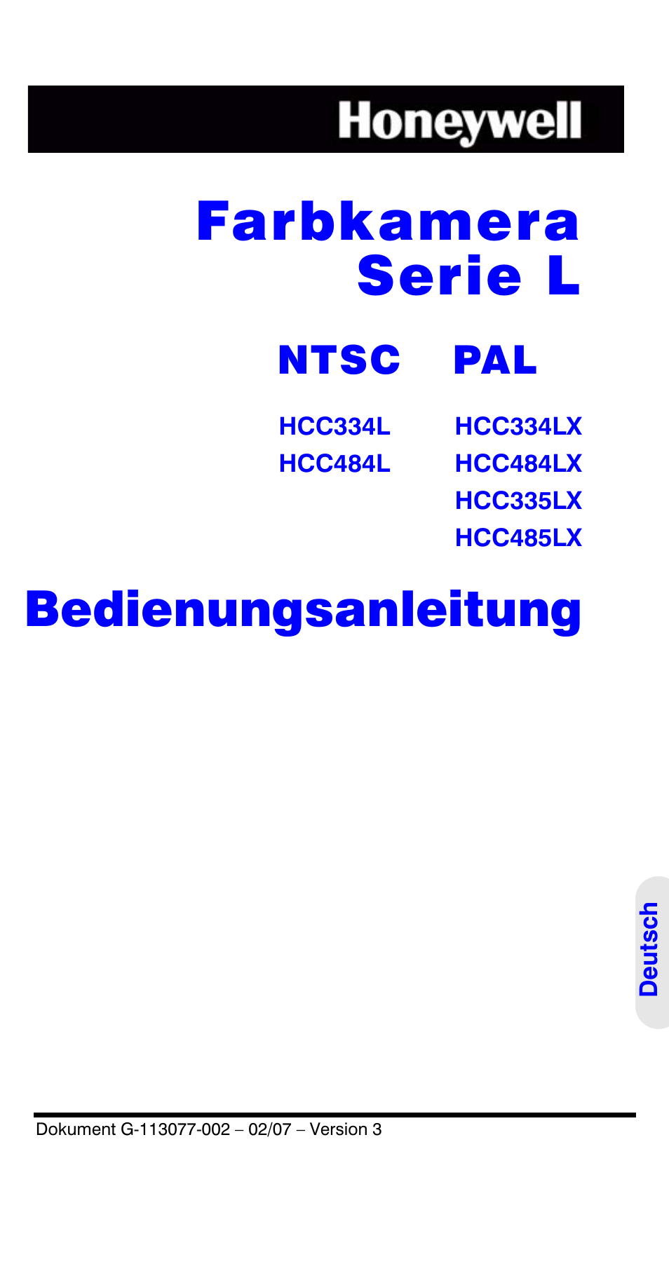Farbkamera serie l, Bedienungsanleitung, Ntsc pal | Honeywell HCC334L User Manual | Page 81 / 120