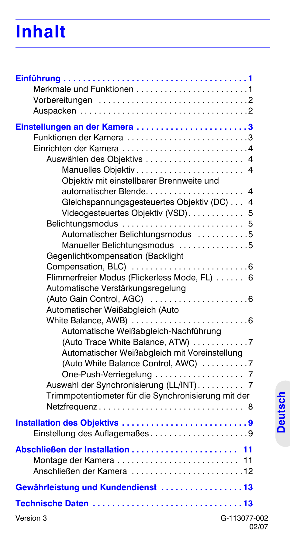 Inhalt, Deutsch | Honeywell HCC334L User Manual | Page 85 / 120
