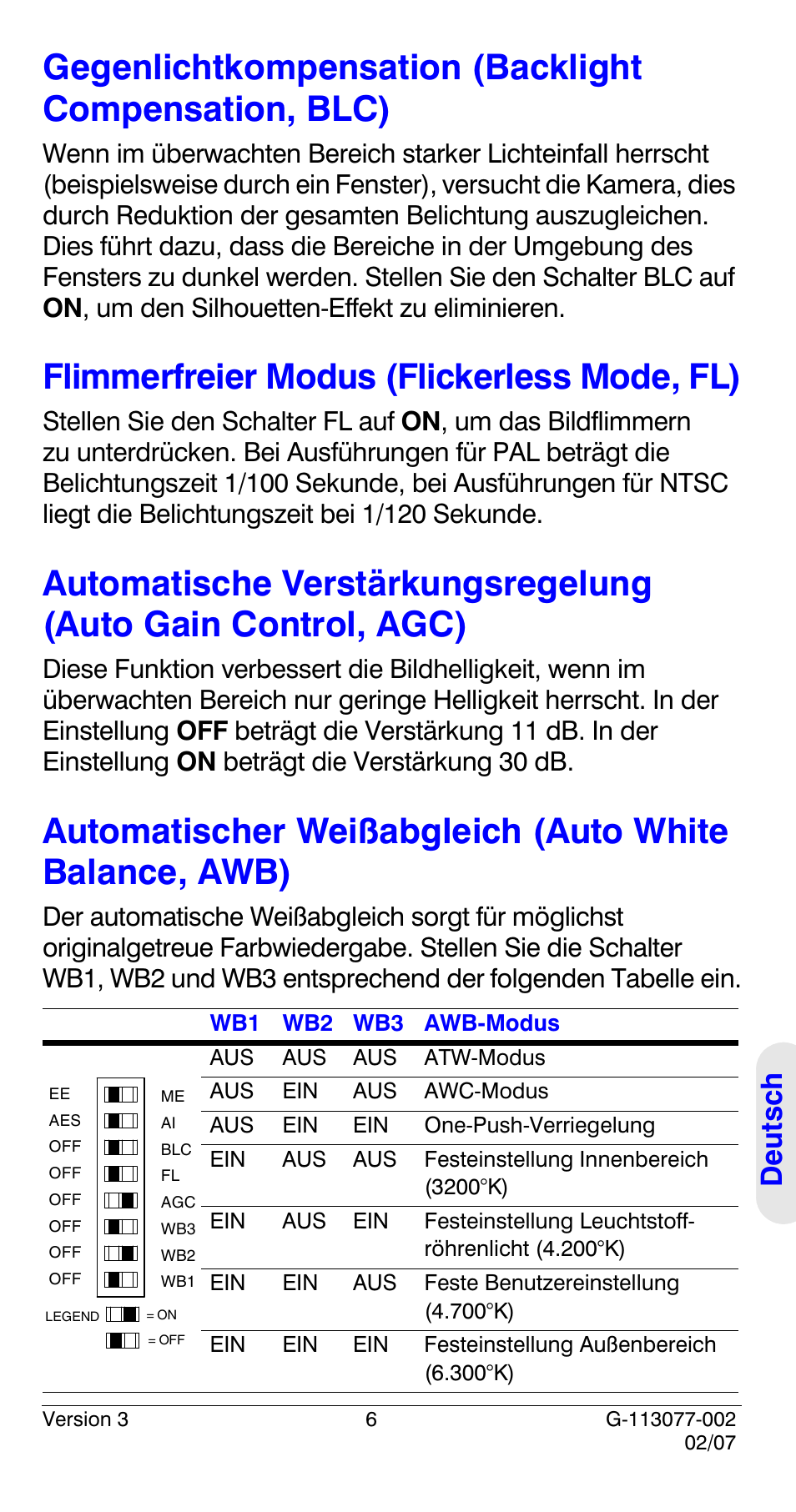 Flimmerfreier modus (flickerless mode, fl), Deutsch | Honeywell HCC334L User Manual | Page 91 / 120