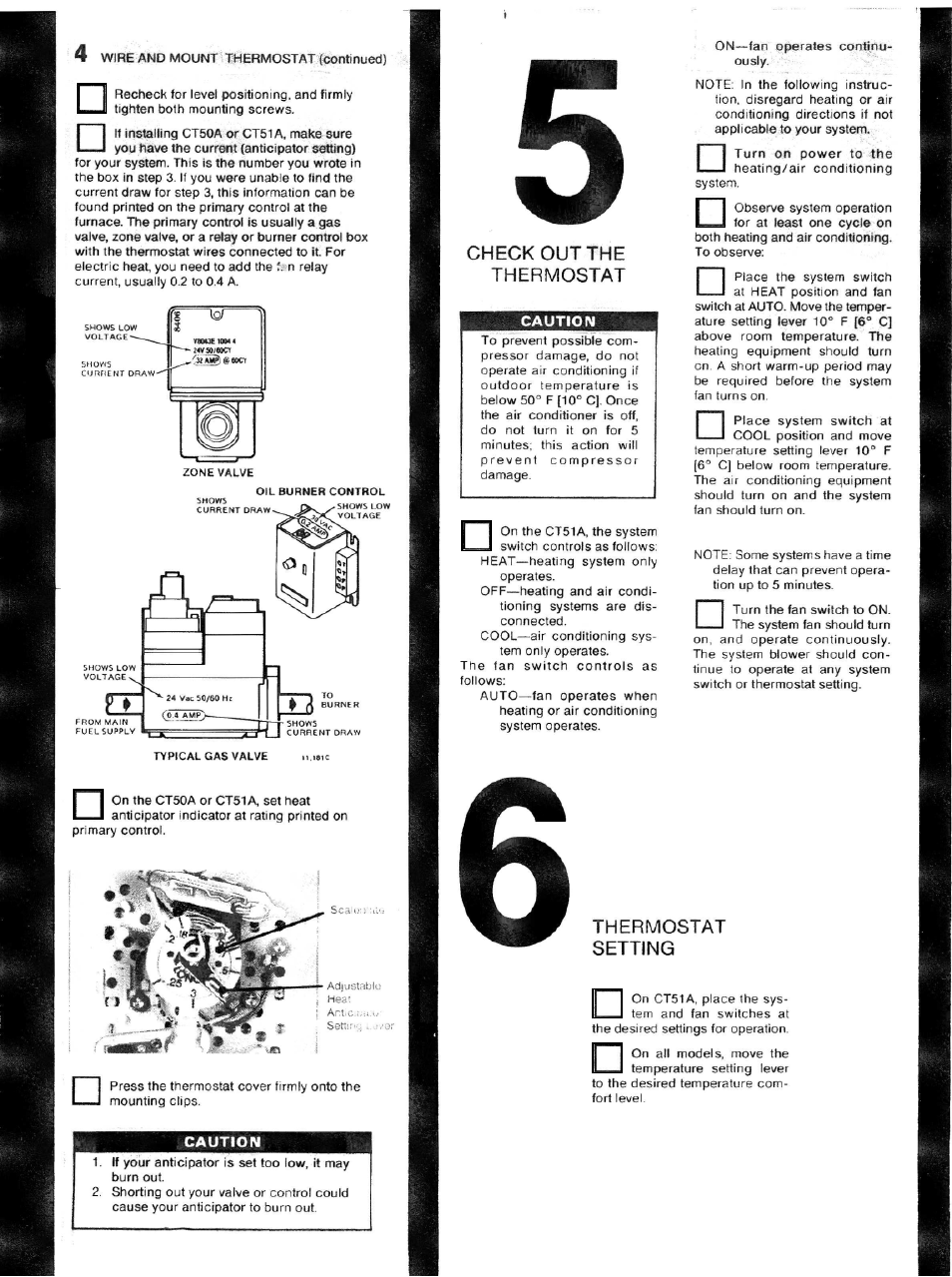 Checkout the thermostat, Thermostat, Setting | Honeywell CT5OC User Manual | Page 3 / 4