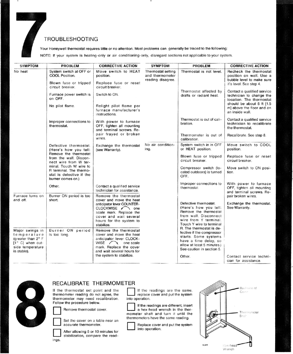 Troubleshooting, Recalibrate thermometer | Honeywell CT5OC User Manual | Page 4 / 4