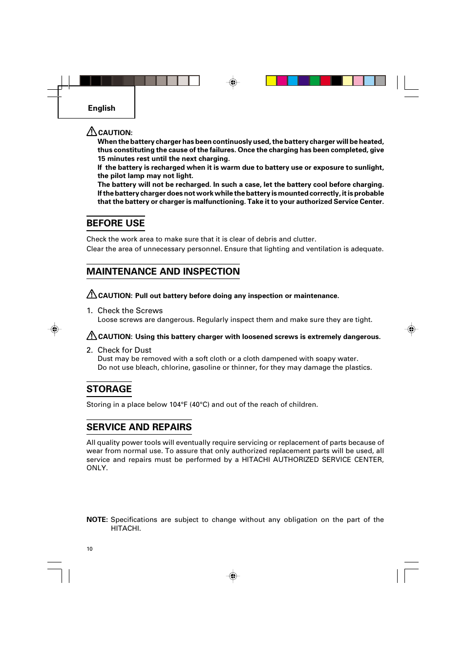 Before use, Maintenance and inspection, Storage | Service and repairs | Honeywell UC 14SD User Manual | Page 10 / 32