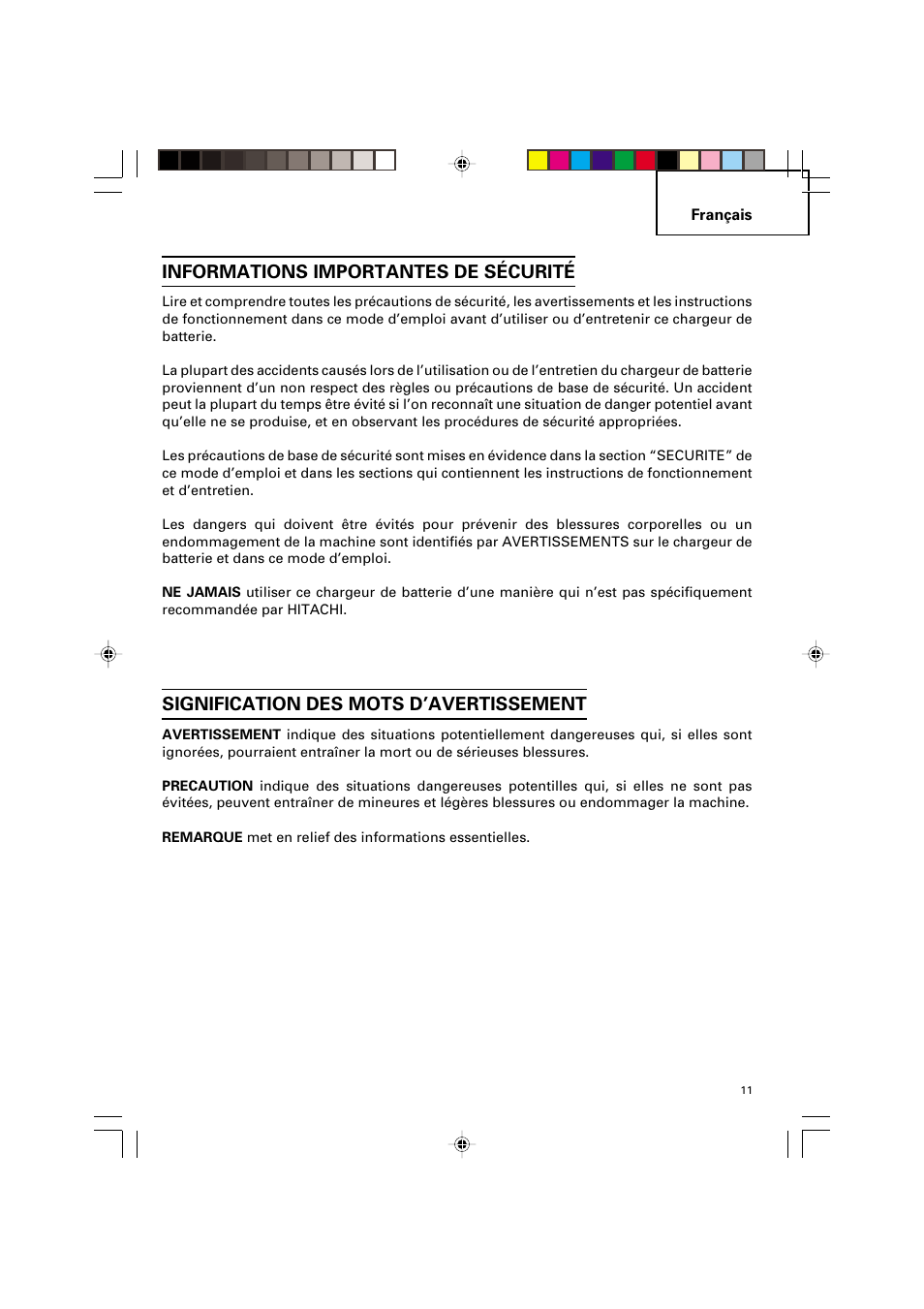Informations importantes de sécurité, Signification des mots d’avertissement | Honeywell UC 14SD User Manual | Page 11 / 32