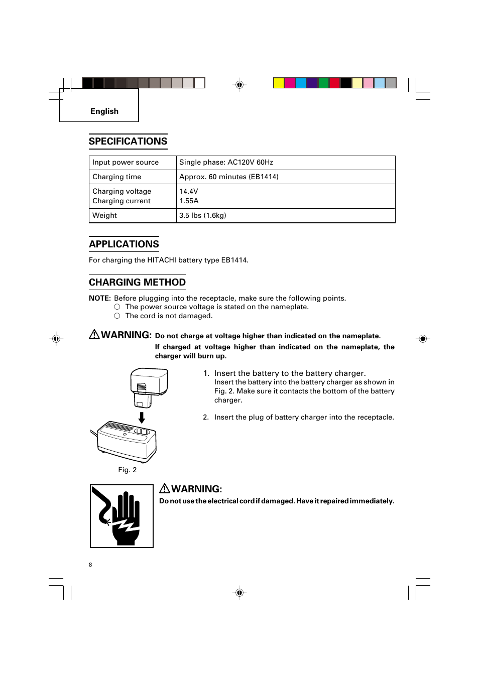 Applications, Charging method, Warning | Specifications | Honeywell UC 14SD User Manual | Page 8 / 32