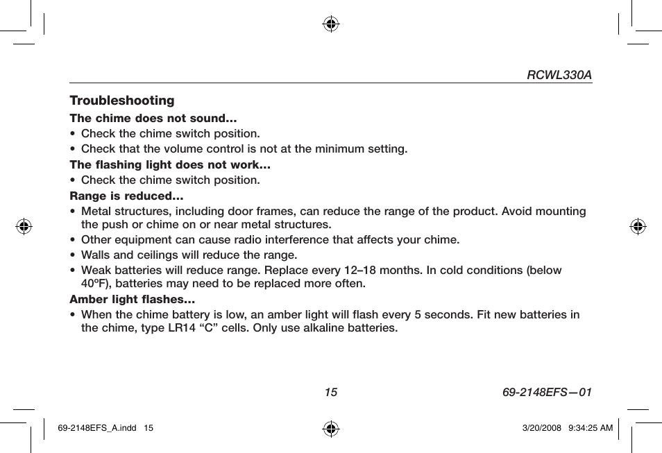 Honeywell RCWL330A User Manual | Page 17 / 60