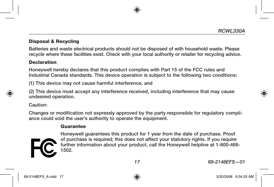 Honeywell RCWL330A User Manual | Page 19 / 60
