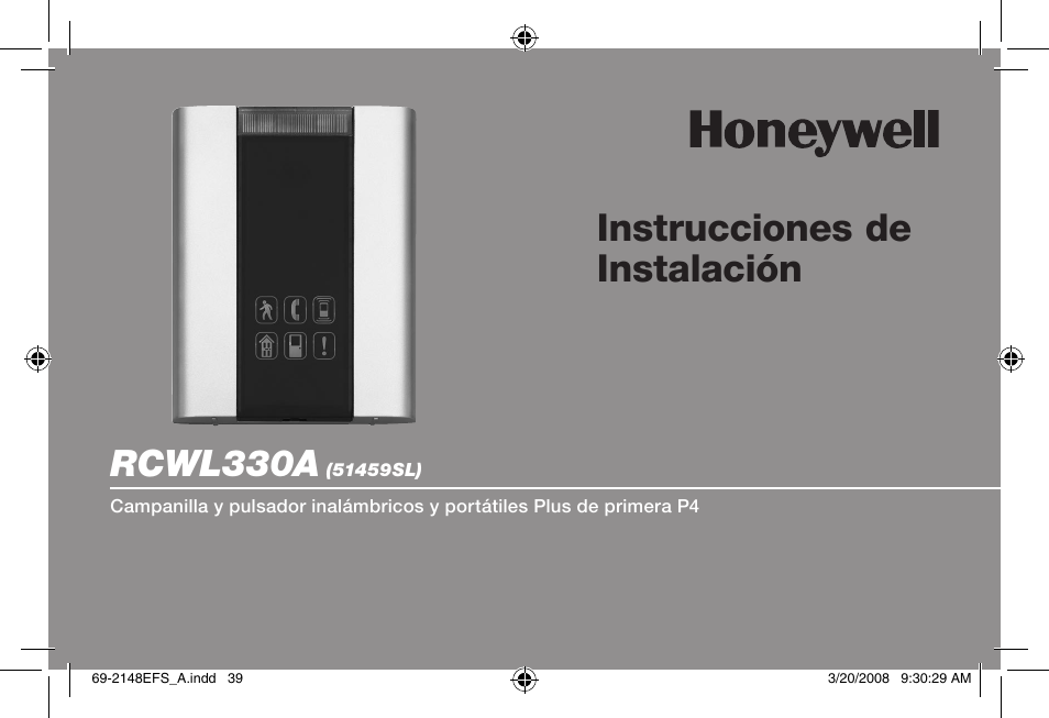 Instrucciones de instalación, Rcwl330a | Honeywell RCWL330A User Manual | Page 41 / 60