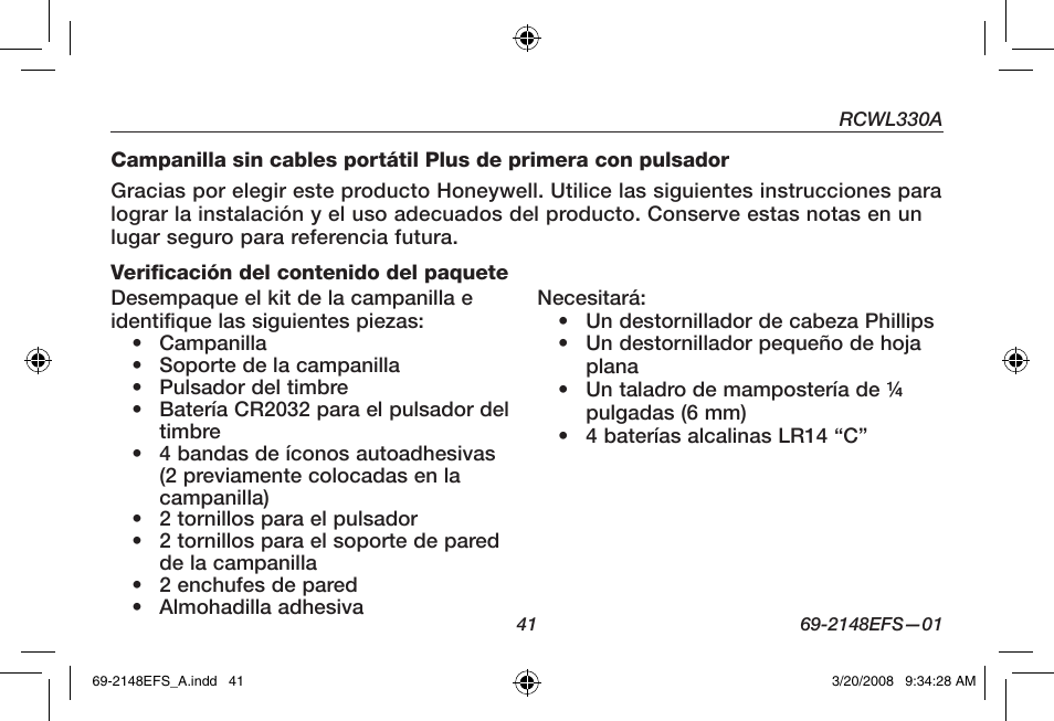 Honeywell RCWL330A User Manual | Page 43 / 60