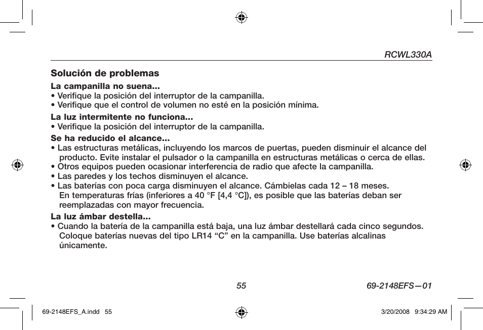 Honeywell RCWL330A User Manual | Page 57 / 60