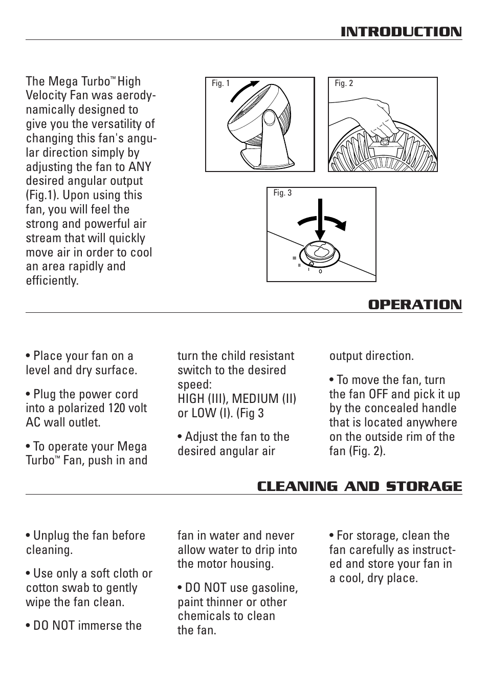 Cleaning and storage, Introduction, Operation | Honeywell HF-810 User Manual | Page 3 / 6