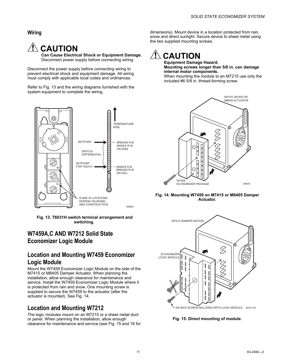 Location and mounting w7212, Caution, Wiring | Honeywell M8405 User Manual | Page 11 / 32