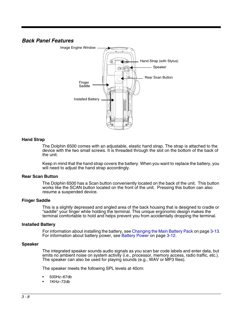 Back panel features, Back panel features -8 | Honeywell DOLPHIN 6500 User Manual | Page 24 / 76