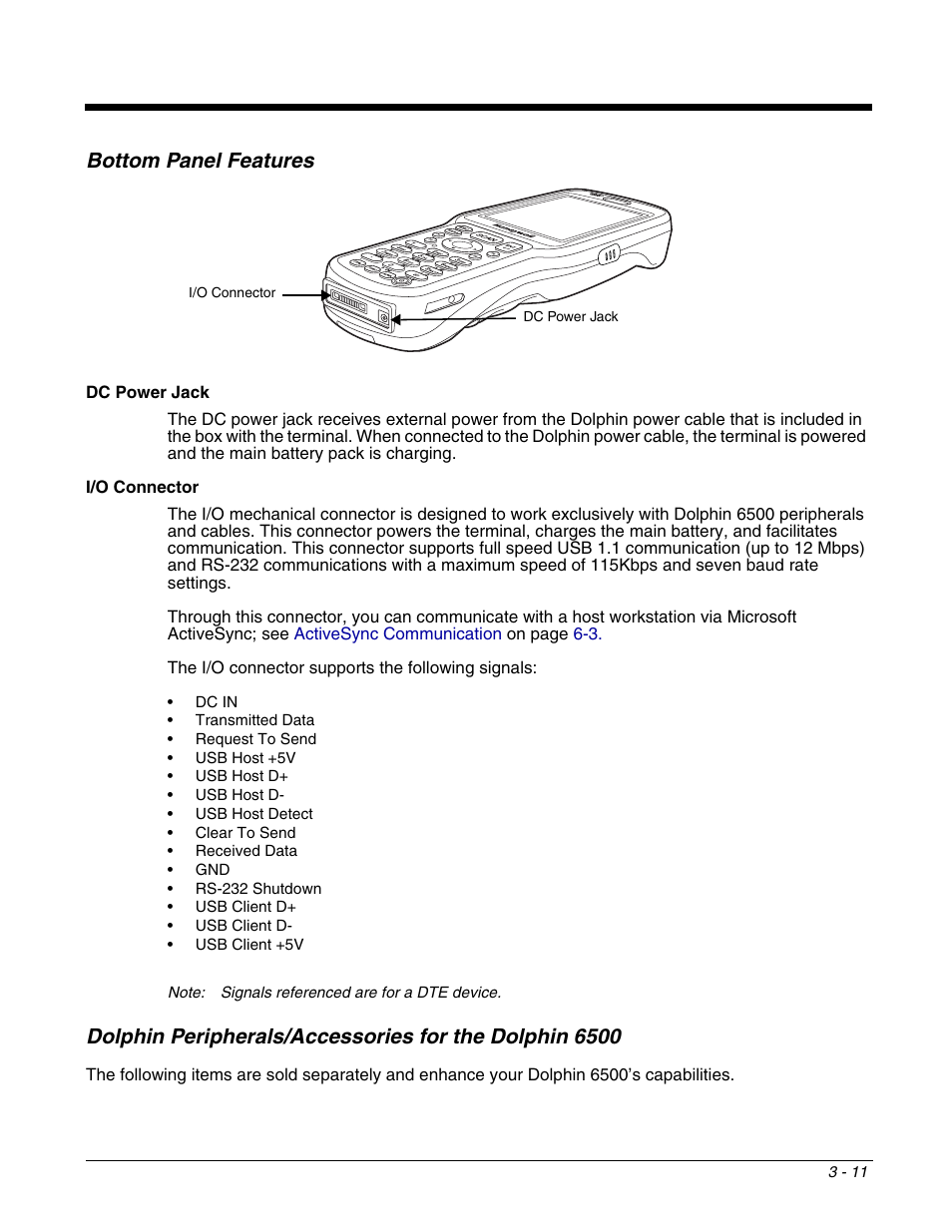 Bottom panel features | Honeywell DOLPHIN 6500 User Manual | Page 27 / 76