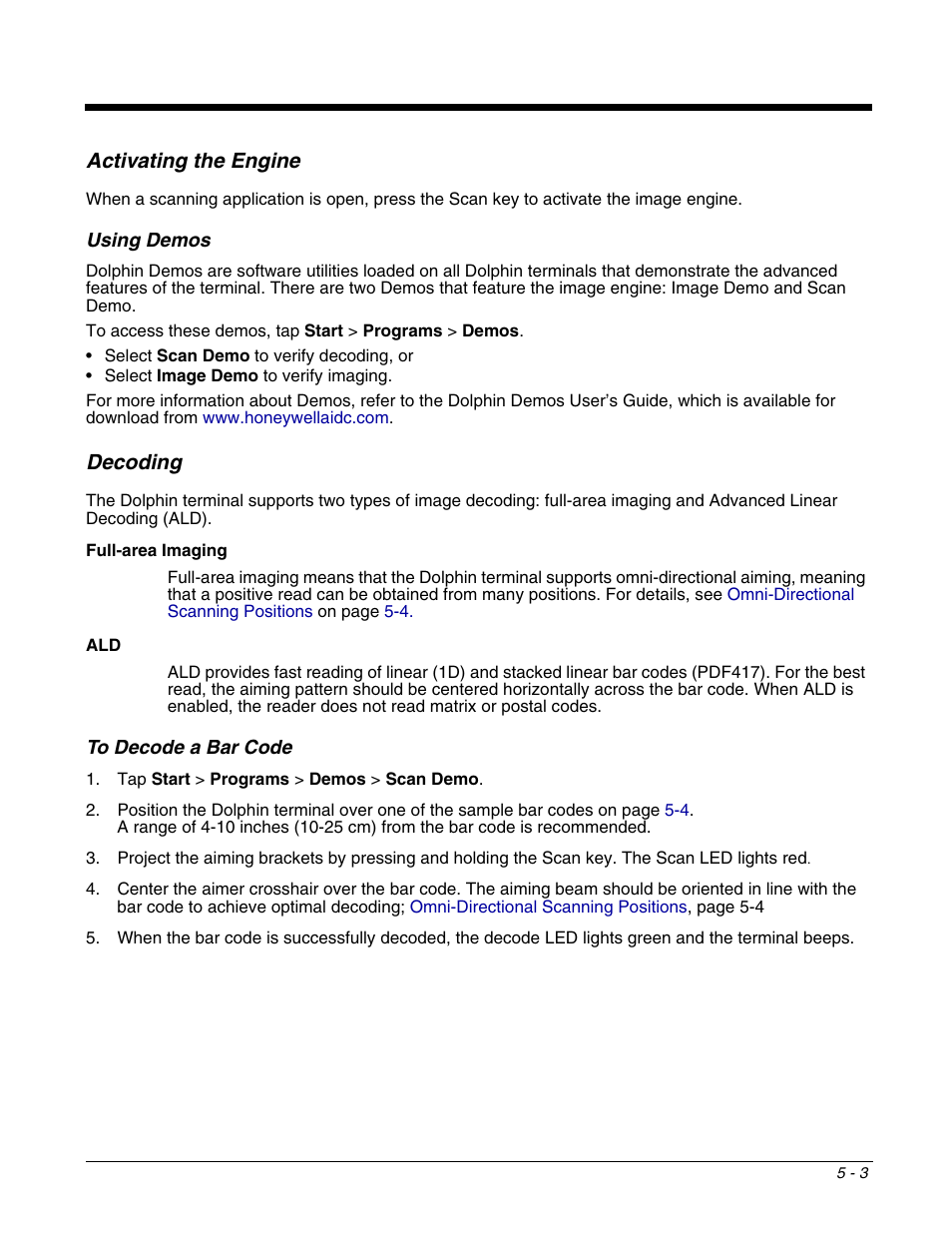 Activating the engine, Decoding, Activating the engine -3 decoding -3 | Honeywell DOLPHIN 6500 User Manual | Page 45 / 76