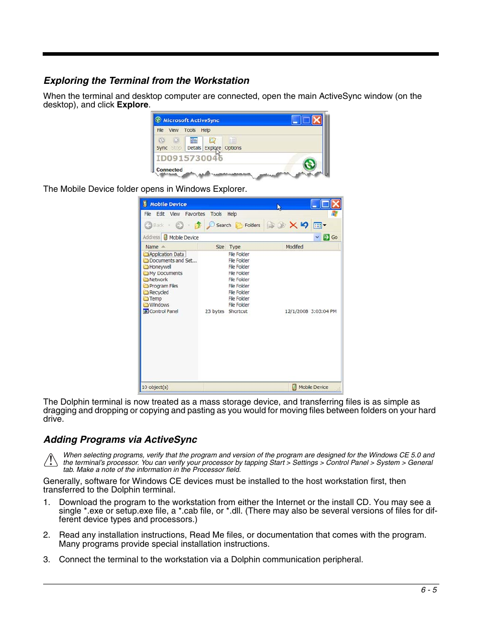 Adding programs via activesync | Honeywell DOLPHIN 6500 User Manual | Page 53 / 76