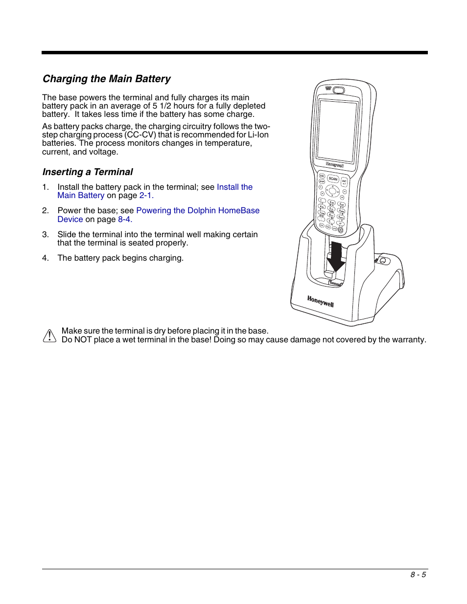 Charging the main battery, Charging the main battery -5 | Honeywell DOLPHIN 6500 User Manual | Page 63 / 76