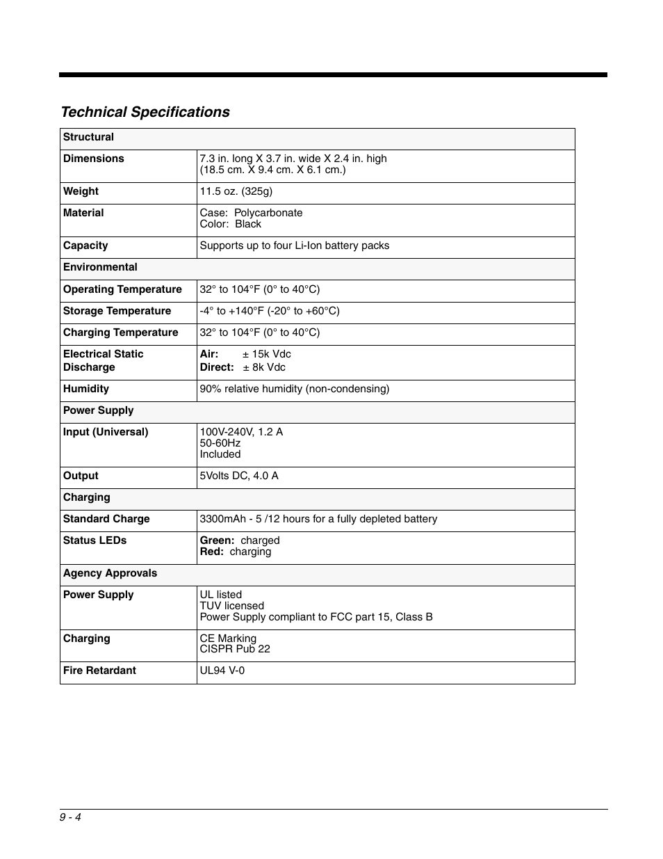 Technical specifications, Technical specifications -4 | Honeywell DOLPHIN 6500 User Manual | Page 70 / 76