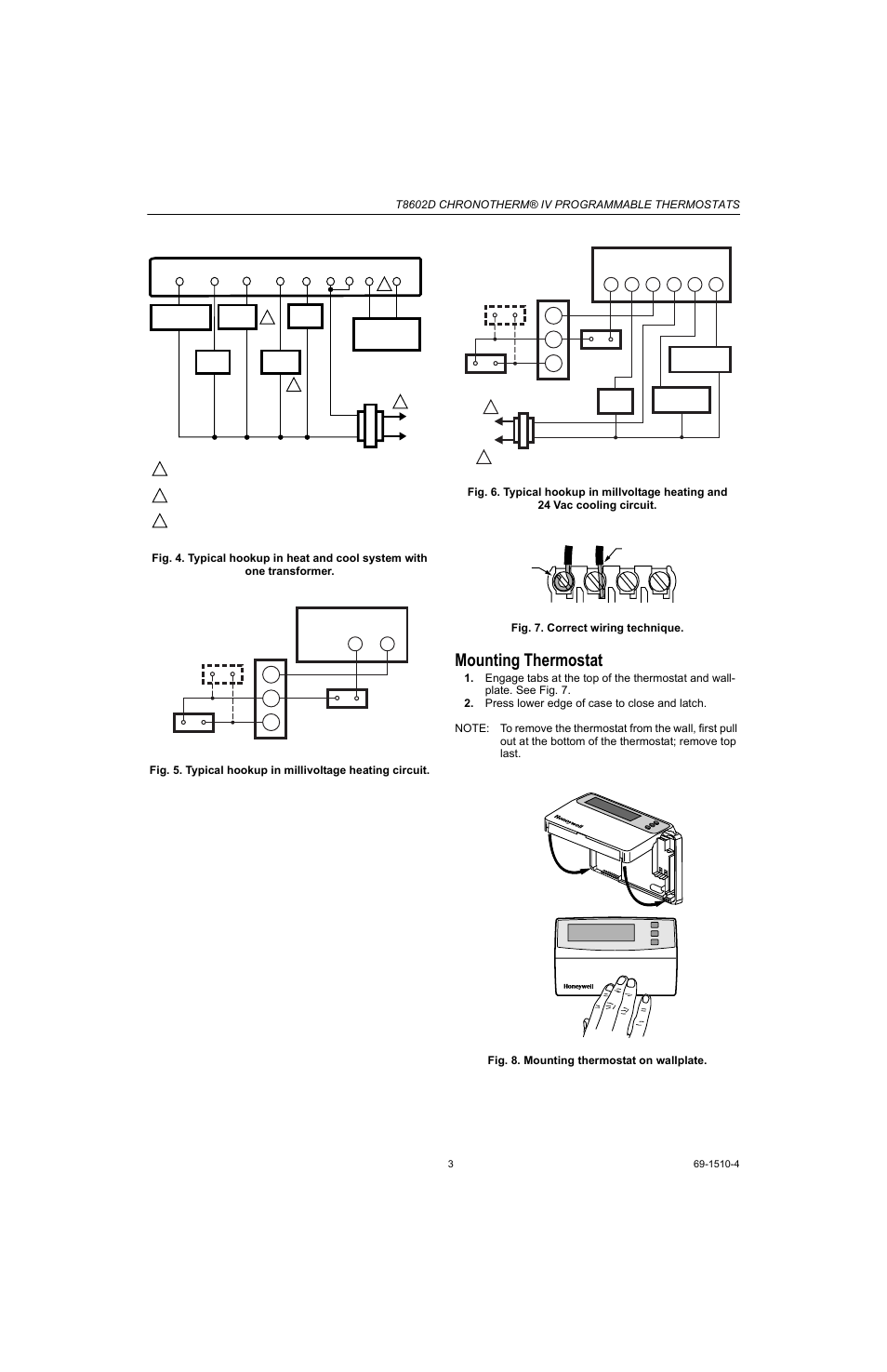 Mounting thermostat, T8602d chronotherm® iv programmable thermostats | Honeywell Chronotherm IV T8602D User Manual | Page 3 / 12