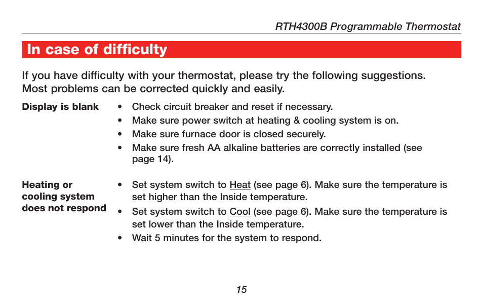 Honeywell RTH4300B User Manual | Page 17 / 64