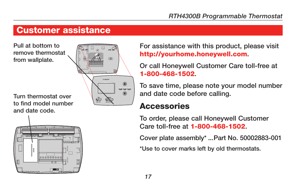 About your new thermostat customer assistance | Honeywell RTH4300B User Manual | Page 19 / 64