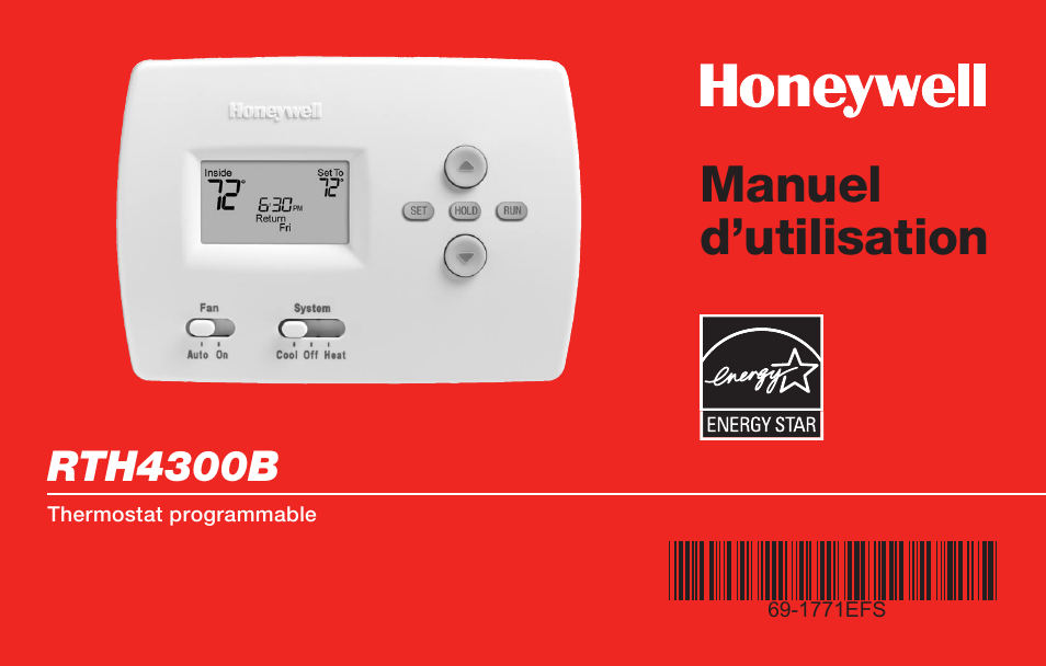 Manuel d’utilisation, Rth4300b | Honeywell RTH4300B User Manual | Page 22 / 64